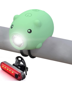 Süßes Schweinchen-Fahrradlicht-Set mit Hupe und Rücklicht, USB-C wiederaufladbar